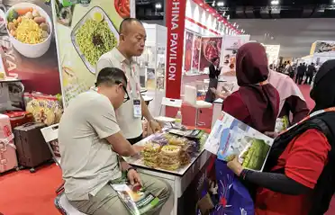 Blocco di noodle istantanei per alimenti Dongyang alla fiera halal della Malesia Blocco di noodle istantanei per alimenti Dongyang alla fiera halal della Malesia
